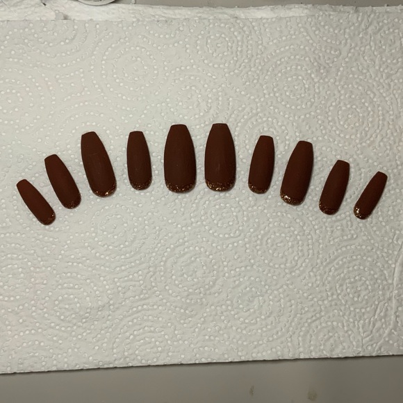 Long Chocolate Matte Coffin Press On Nails-Set/10 - Picture 4 of 7